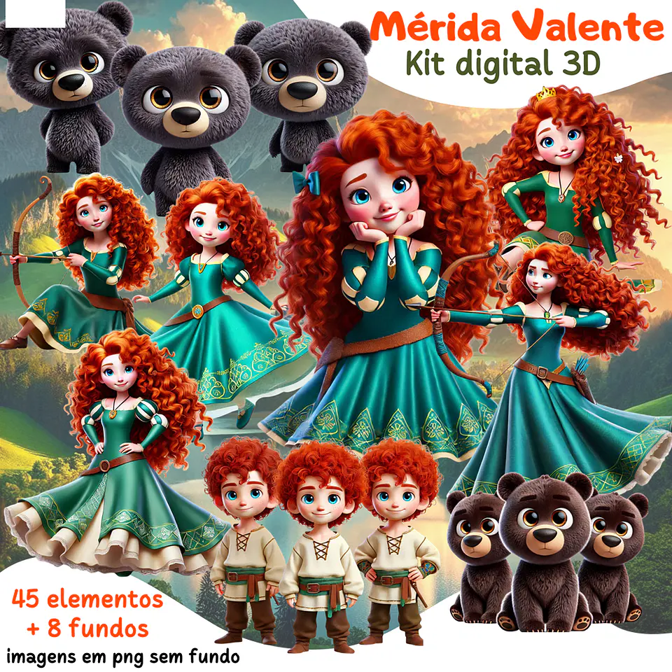 Kit Digital Merida Valente 3D Arquivos em Png 1