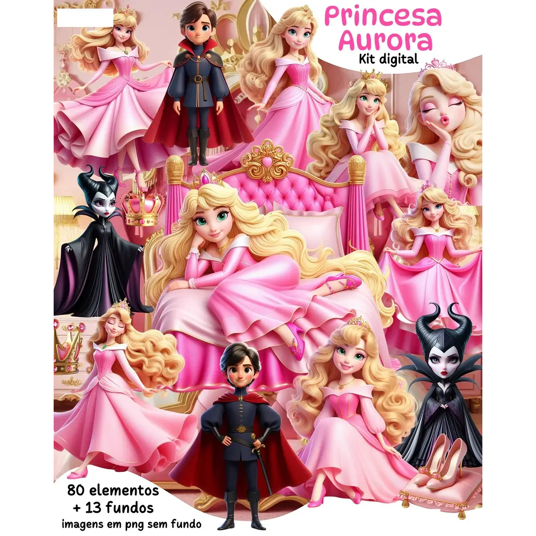 Kit Digital Princesa Aurora 3D Arquivos em Png 1
