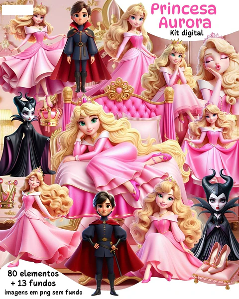 Kit Digital Princesa Aurora 3D Arquivos em Png