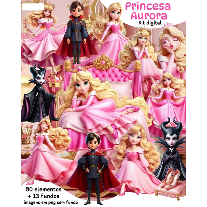 Kit Digital Princesa Aurora 3D Arquivos em Png 1