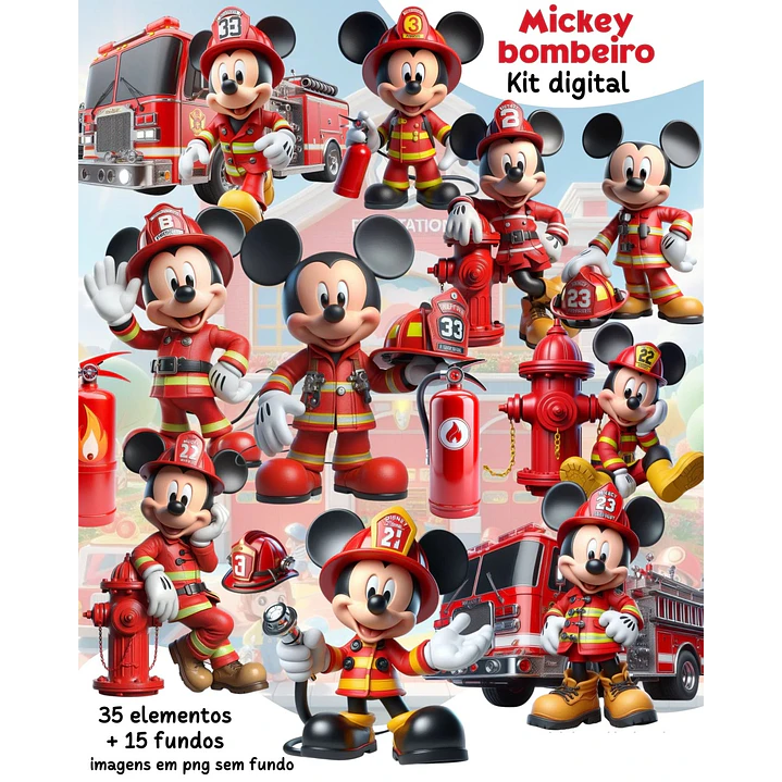 Kit Digital Mickey Bombeiro Arquivos em Png 1