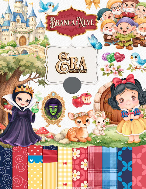 Kit Digital Princesas Era uma Vez Arquivos em Png