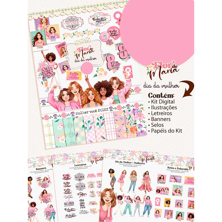 Kit Digital Flor de Maria Dia das Mulheres Arquivos em Png 1