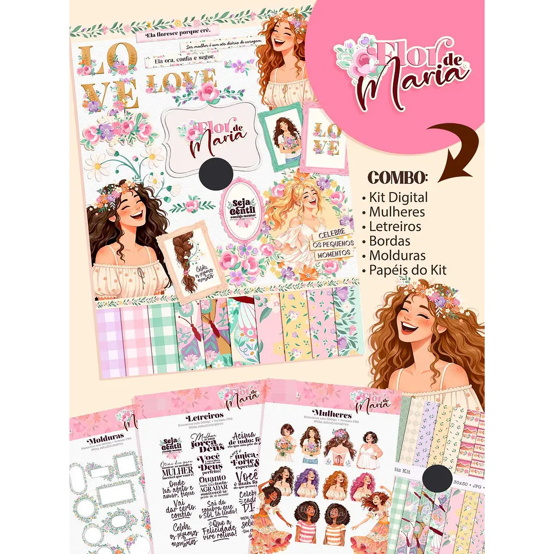 Kit Digital Combo Flor de Maria + Encadernação Arquivos em Png  1