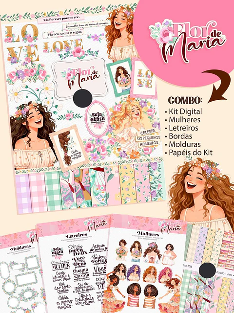 Kit Digital Combo Flor de Maria + Encadernação Arquivos em Png 