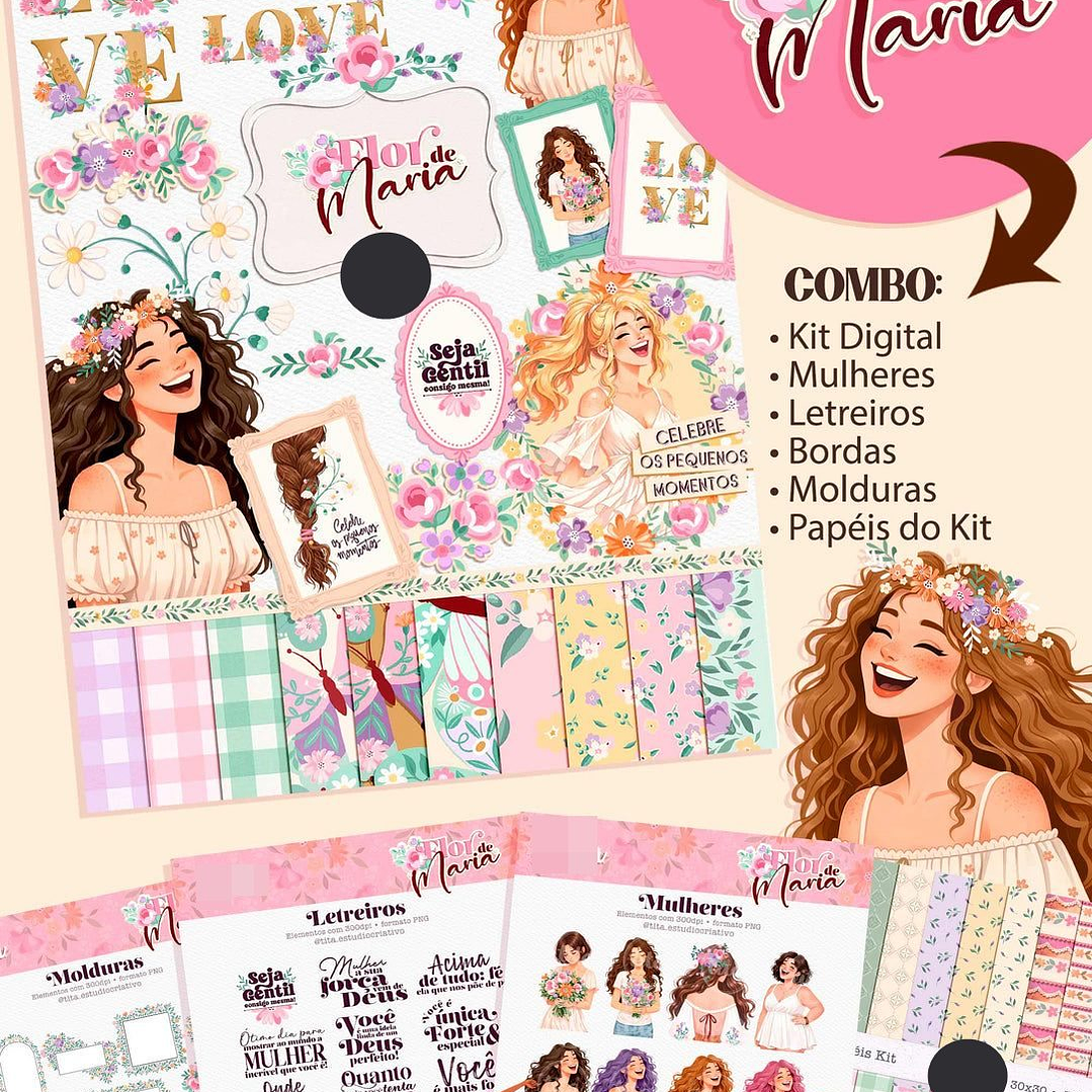 Kit Digital Combo Flor de Maria + Encadernação Arquivos em Png  1