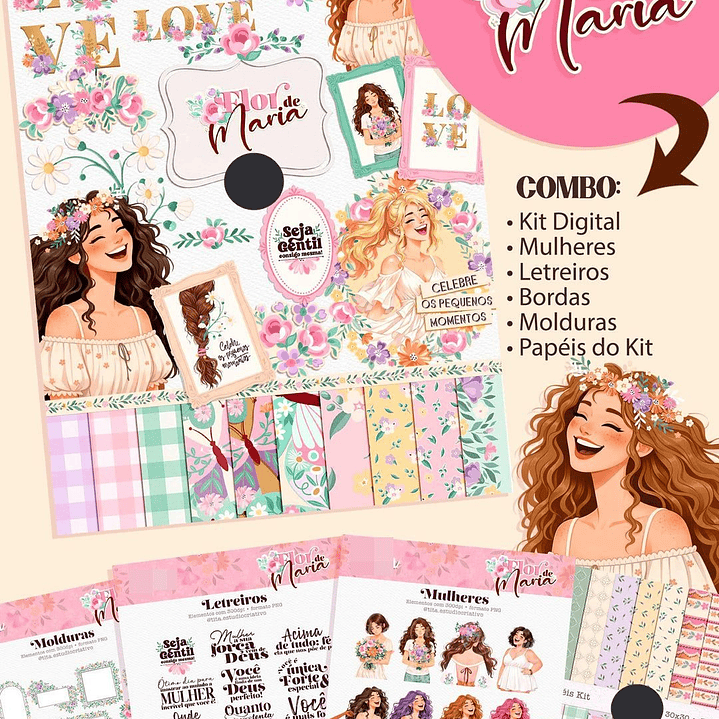 Kit Digital Combo Flor de Maria + Encadernação Arquivos em Png  1