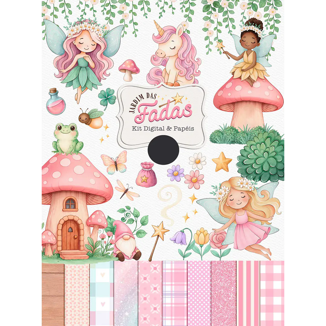 Kit Digital Jardim das Fadas Aquarelado Arquivos em Png 1