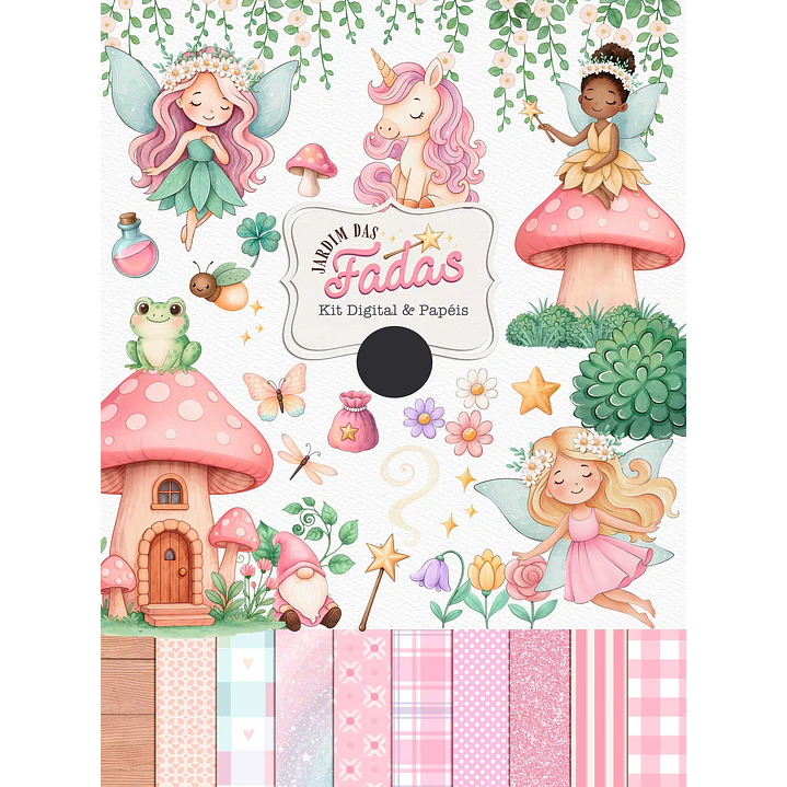 Kit Digital Jardim das Fadas Aquarelado Arquivos em Png 1