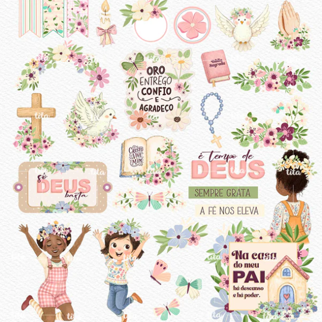 Kit Digital Tempo de Fé Aquarelado Arquivos em Png  2