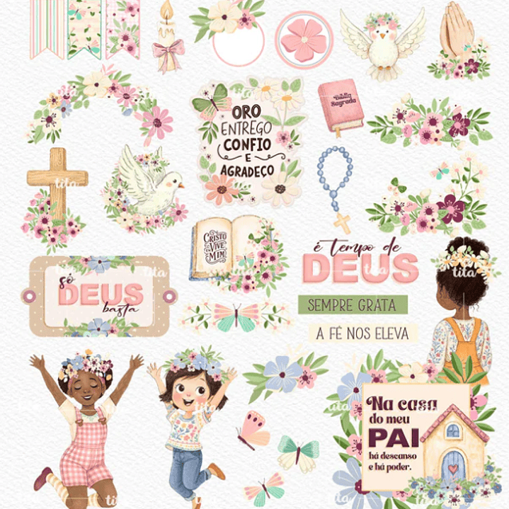 Kit Digital Tempo de Fé Aquarelado Arquivos em Png  2
