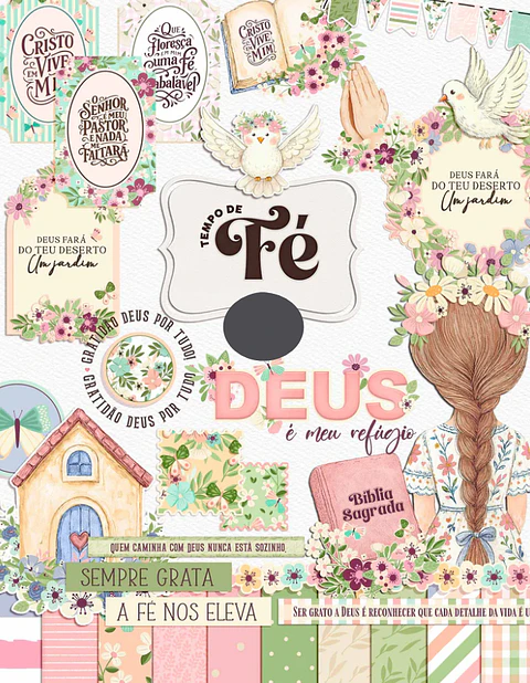 Kit Digital Tempo de Fé Aquarelado Arquivos em Png 
