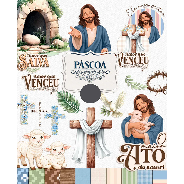 Kit Digital Mega combo Páscoa Cristã e Coelhinhos e Printables Aquarelado Arquivos em Png 1