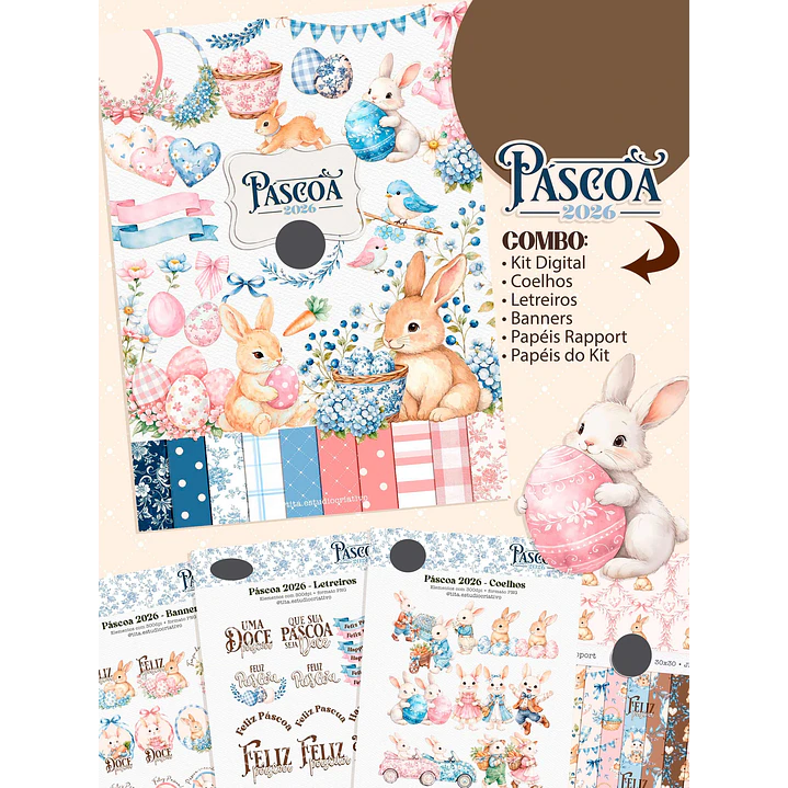 Kit Digital Mega combo Páscoa Cristã e Coelhinhos e Printables Aquarelado Arquivos em Png 3
