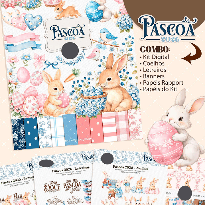 Kit Digital Mega combo Páscoa Cristã e Coelhinhos e Printables Aquarelado Arquivos em Png 3