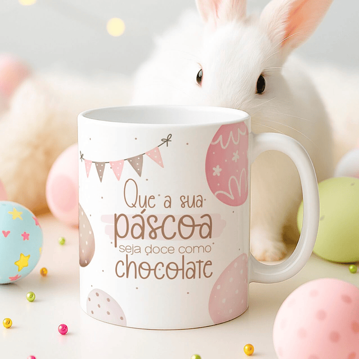 15 Artes para Canecas Páscoa Delicada Coelhos Arquivo Editável  5