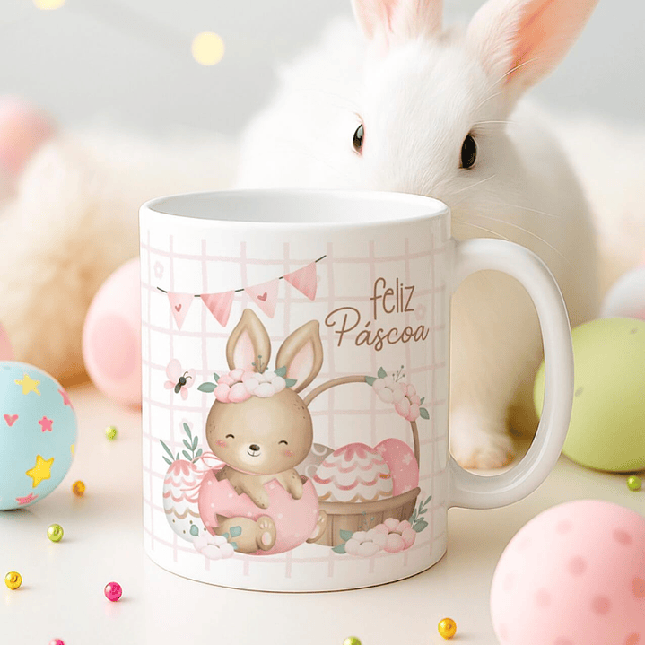 15 Artes para Canecas Páscoa Delicada Coelhos Arquivo Editável  7