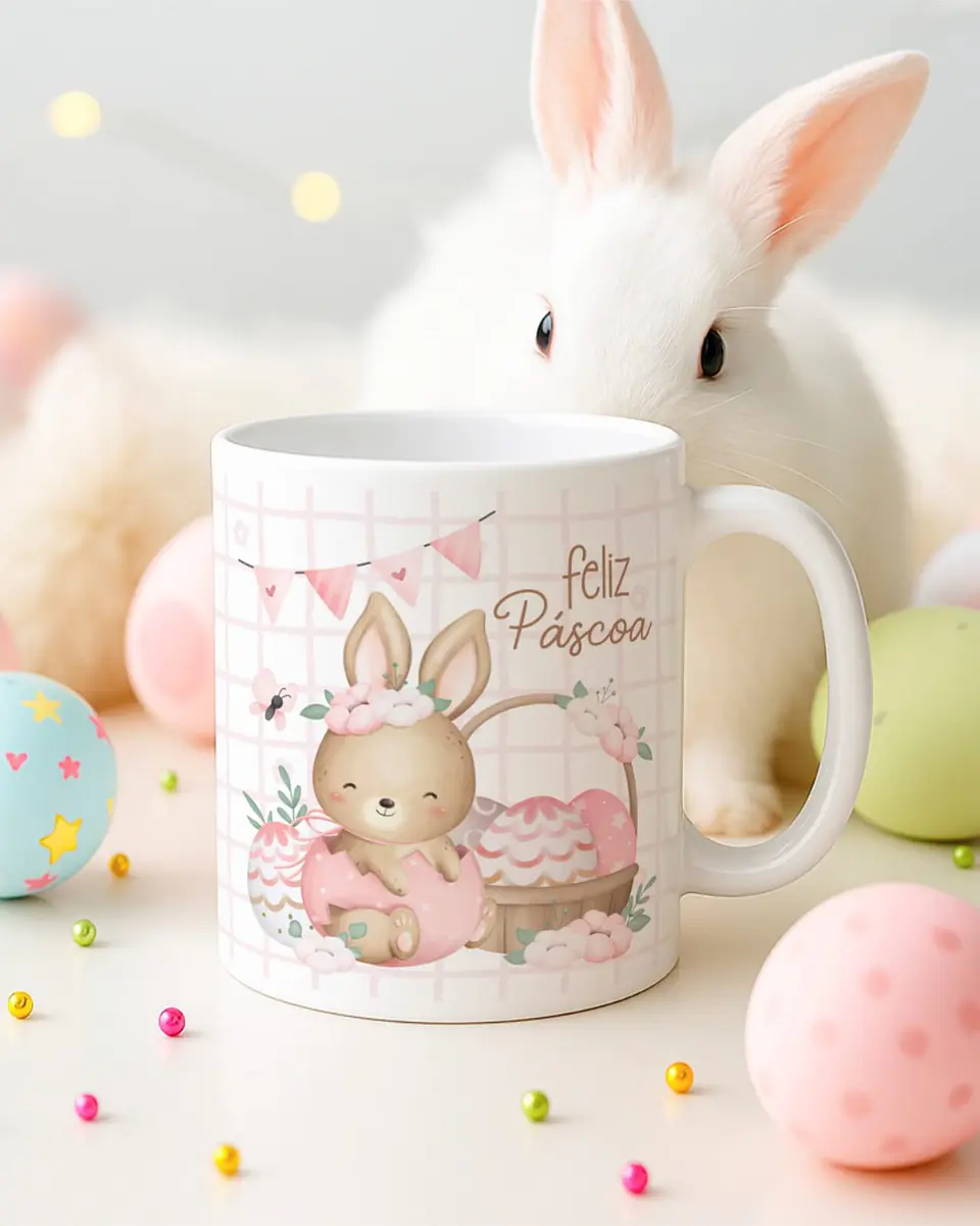 15 Artes para Canecas Páscoa Delicada Coelhos Arquivo Editável  7