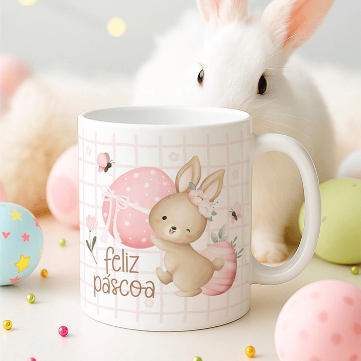 15 Artes para Canecas Páscoa Delicada Coelhos Arquivo Editável  8