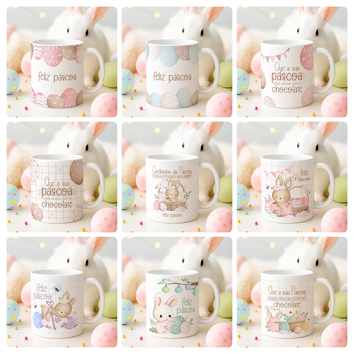 15 Artes para Canecas Páscoa Delicada Coelhos Arquivo Editável  12