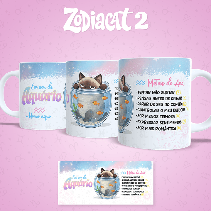24 Artes para Caneca Siguinos Gatinhos Zodiacat Vol. 2  e 1 Arquivo em Jpg 1