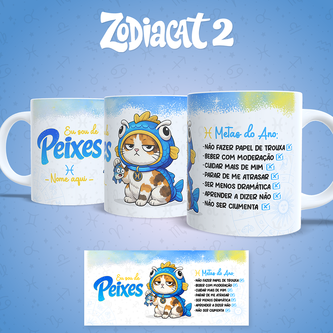 24 Artes para Caneca Siguinos Gatinhos Zodiacat Vol. 2  e 1 Arquivo em Jpg 3