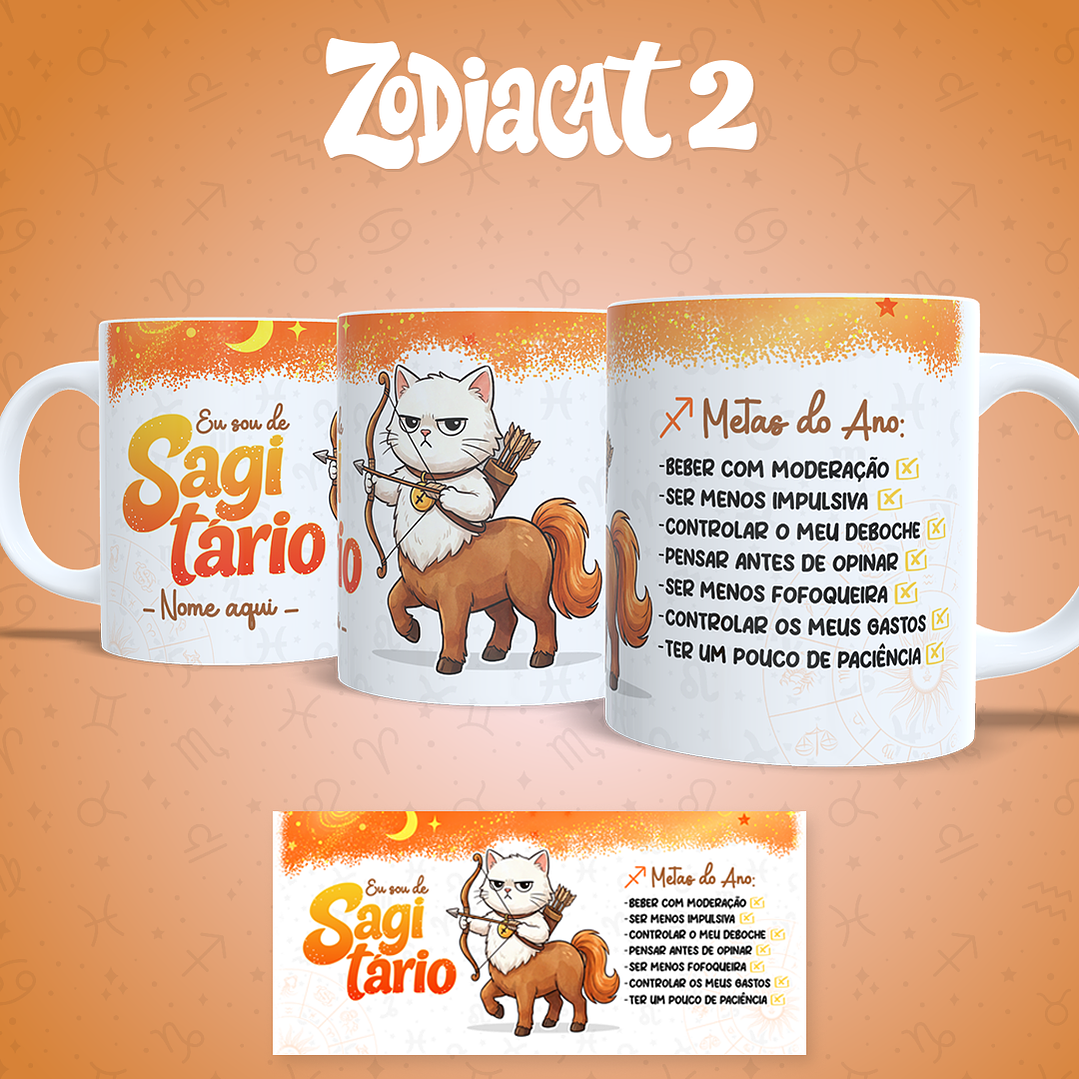 24 Artes para Caneca Siguinos Gatinhos Zodiacat Vol. 2  e 1 Arquivo em Jpg 4