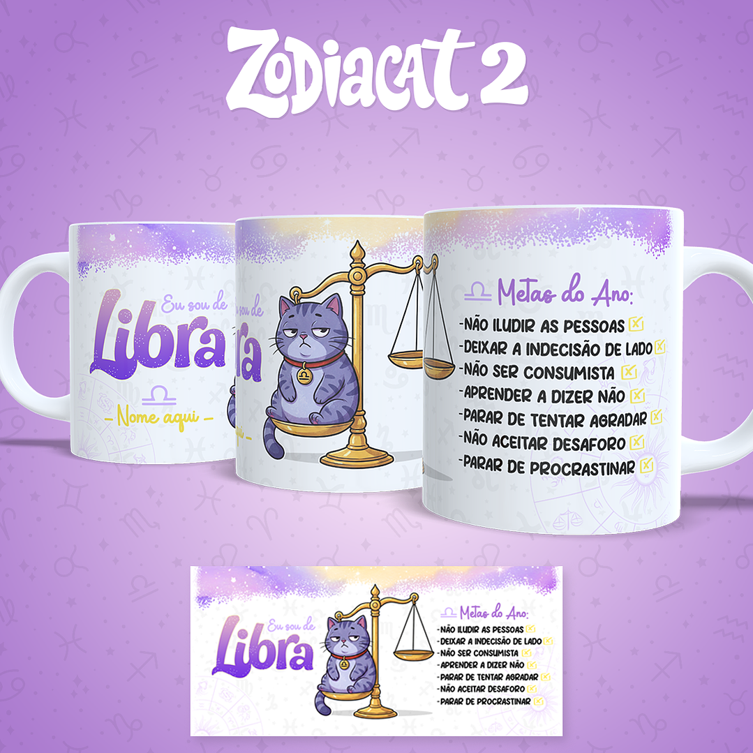 24 Artes para Caneca Siguinos Gatinhos Zodiacat Vol. 2  e 1 Arquivo em Jpg 7