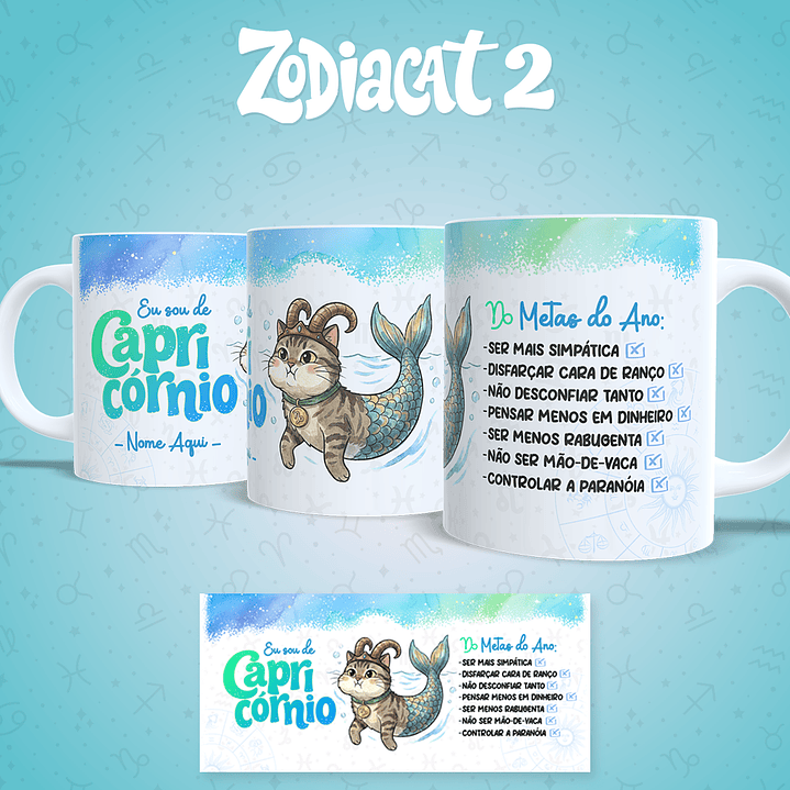 24 Artes para Caneca Siguinos Gatinhos Zodiacat Vol. 2  e 1 Arquivo em Jpg 8