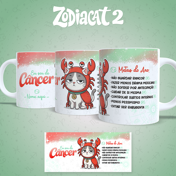 24 Artes para Caneca Siguinos Gatinhos Zodiacat Vol. 2  e 1 Arquivo em Jpg 9
