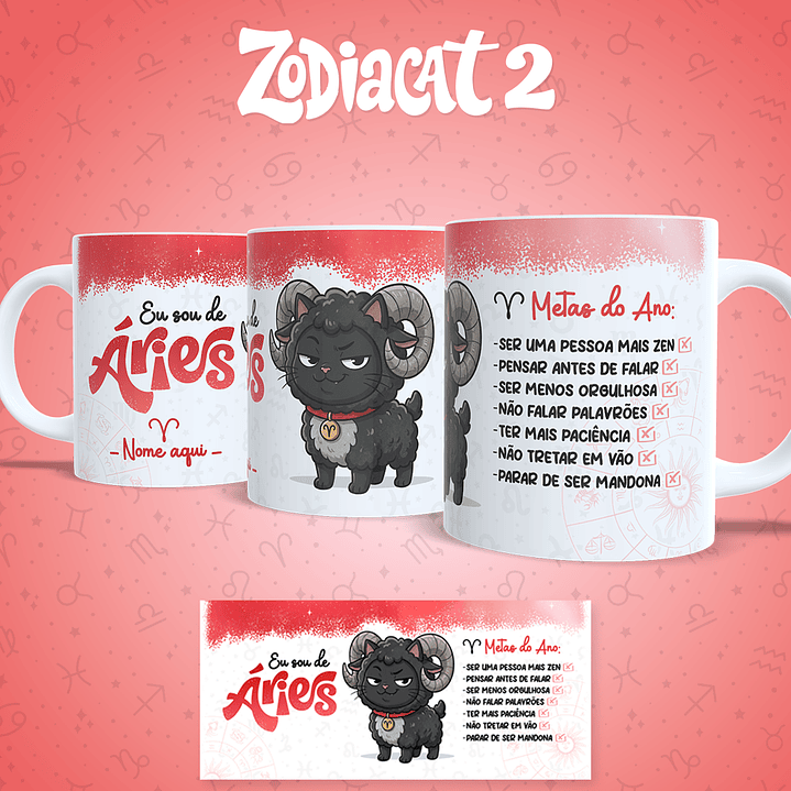 24 Artes para Caneca Siguinos Gatinhos Zodiacat Vol. 2  e 1 Arquivo em Jpg 10