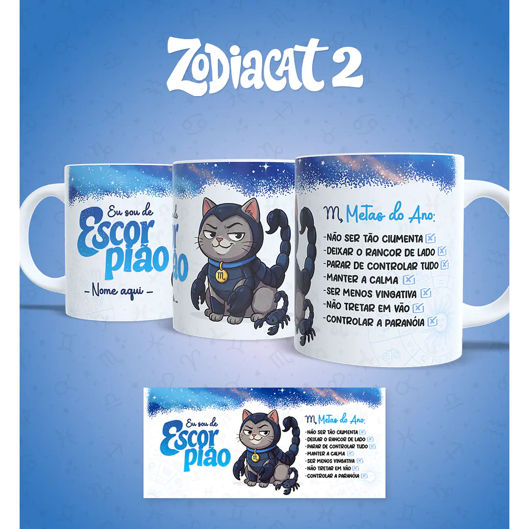 24 Artes para Caneca Siguinos Gatinhos Zodiacat Vol. 2  e 1 Arquivo em Jpg 12