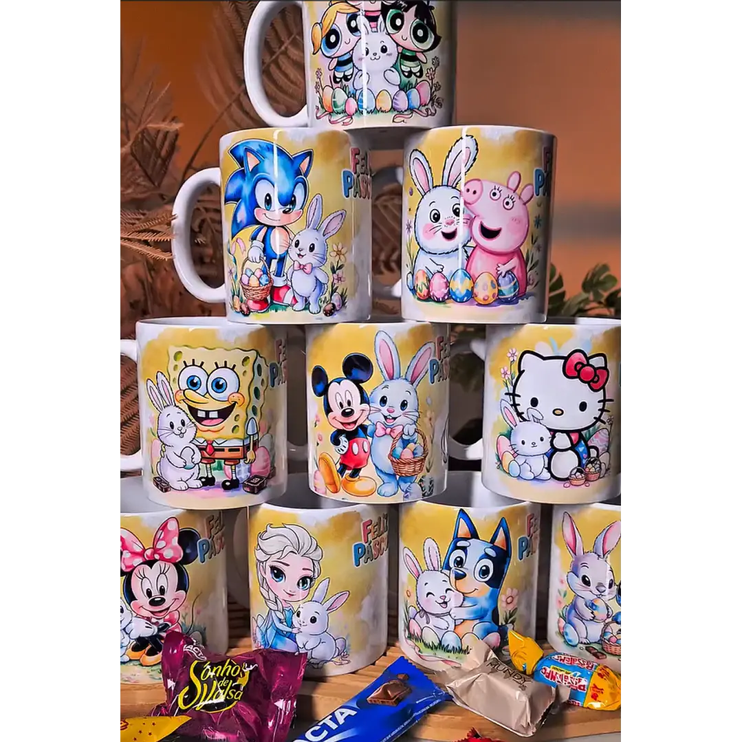 20 Artes para Caneca Personagens Páscoa Arquivo em Png 1