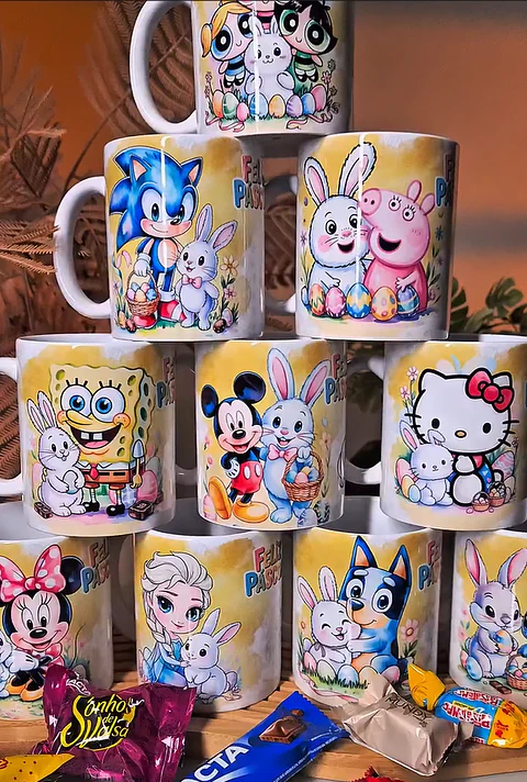 20 Artes para Caneca Personagens Páscoa Arquivo em Png