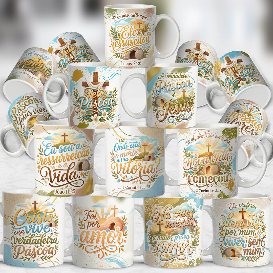 18 Artes para Caneca Páscoa Cristã Arquivo Editável  1