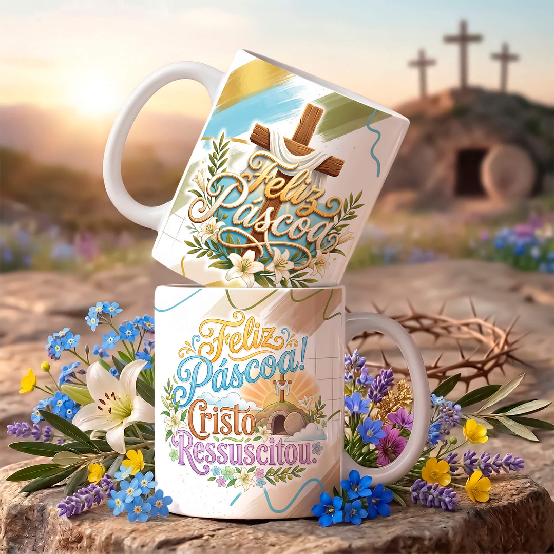18 Artes para Caneca Páscoa Cristã Arquivo Editável  2