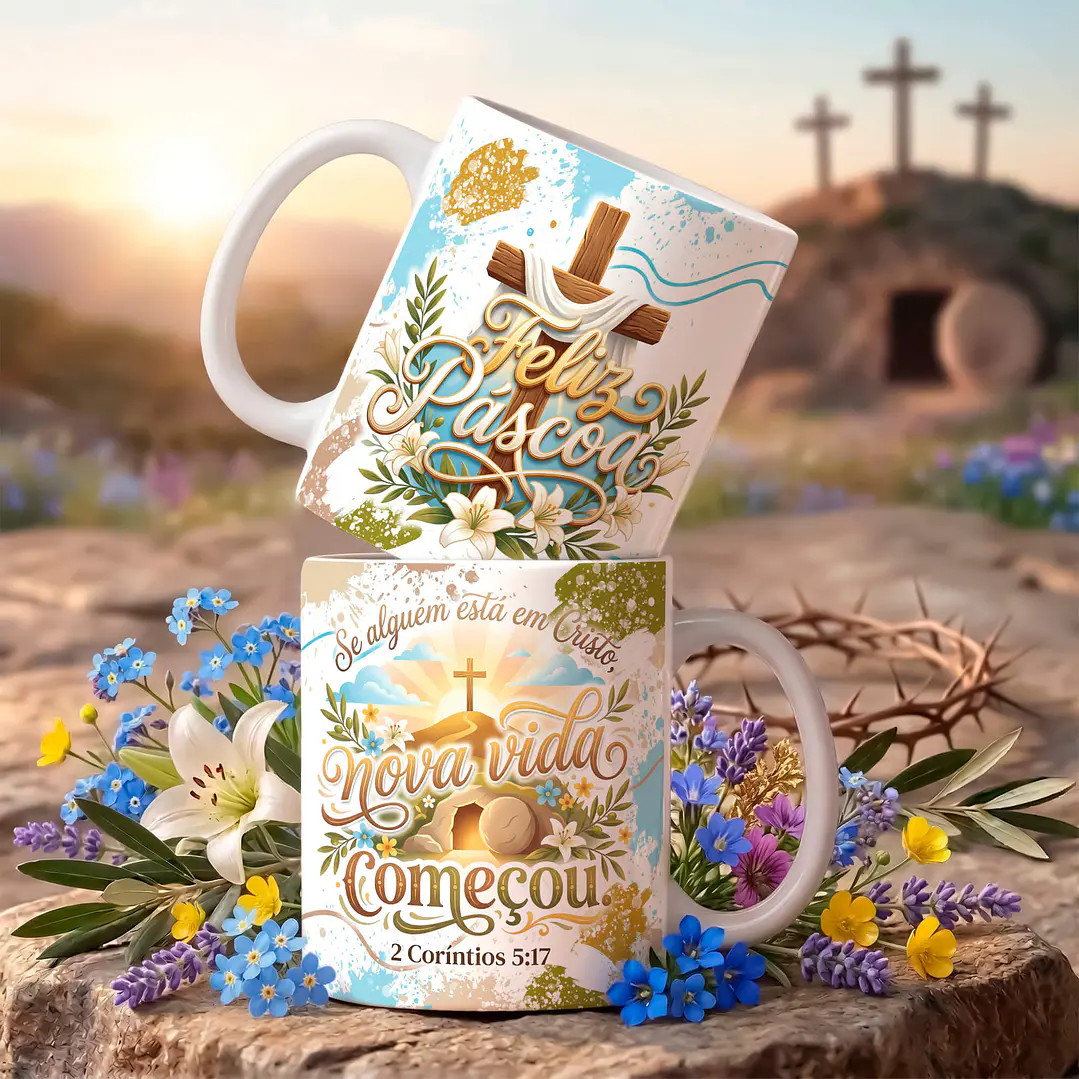18 Artes para Caneca Páscoa Cristã Arquivo Editável  3