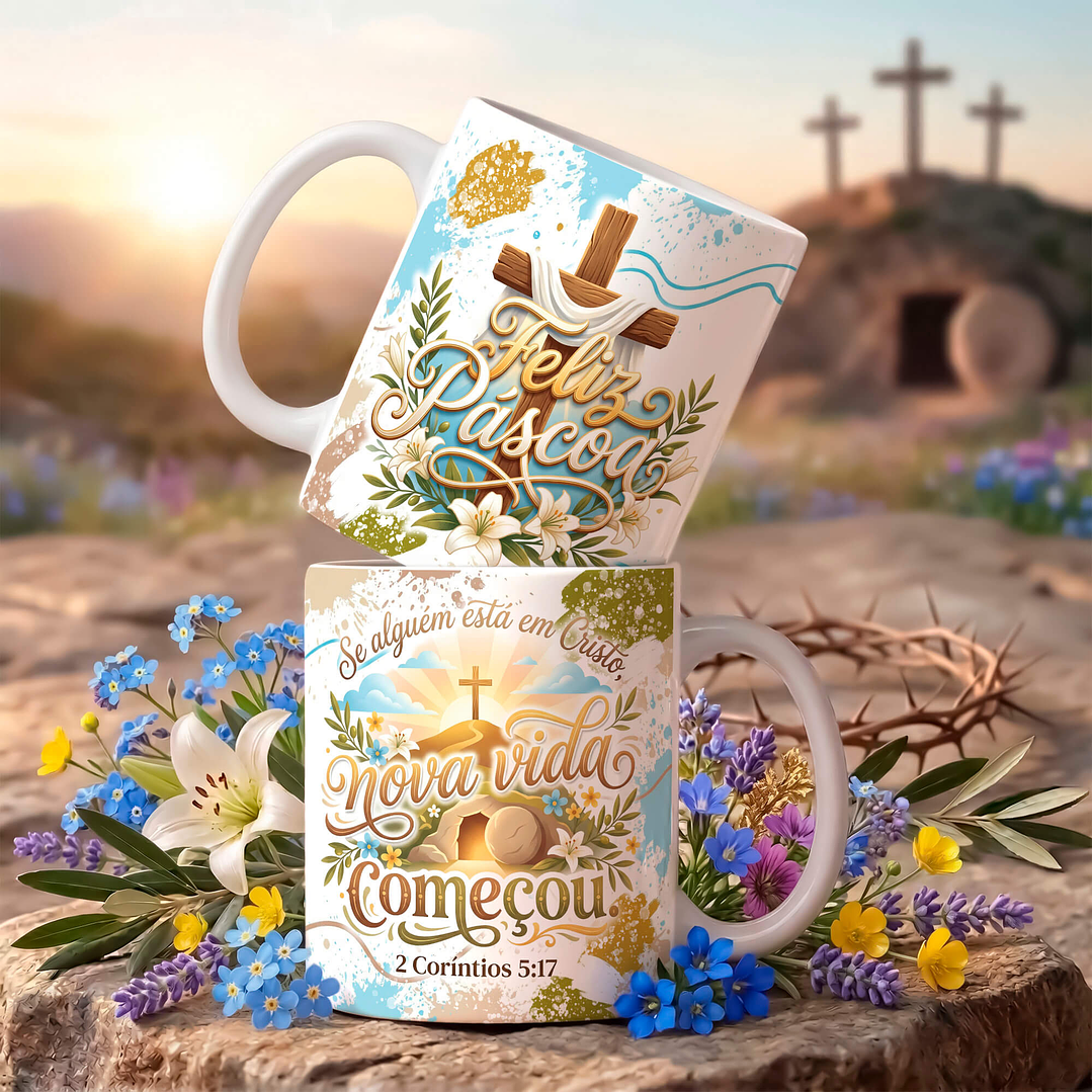 18 Artes para Caneca Páscoa Cristã Arquivo Editável  3