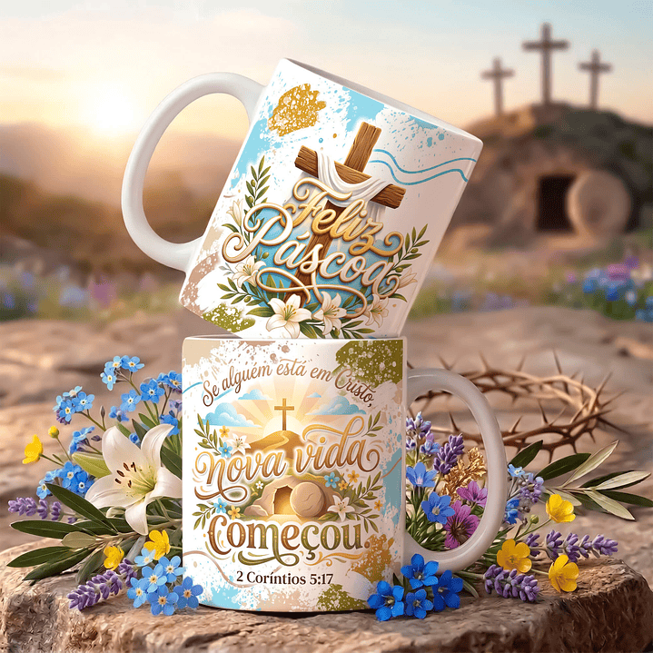 18 Artes para Caneca Páscoa Cristã Arquivo Editável  3