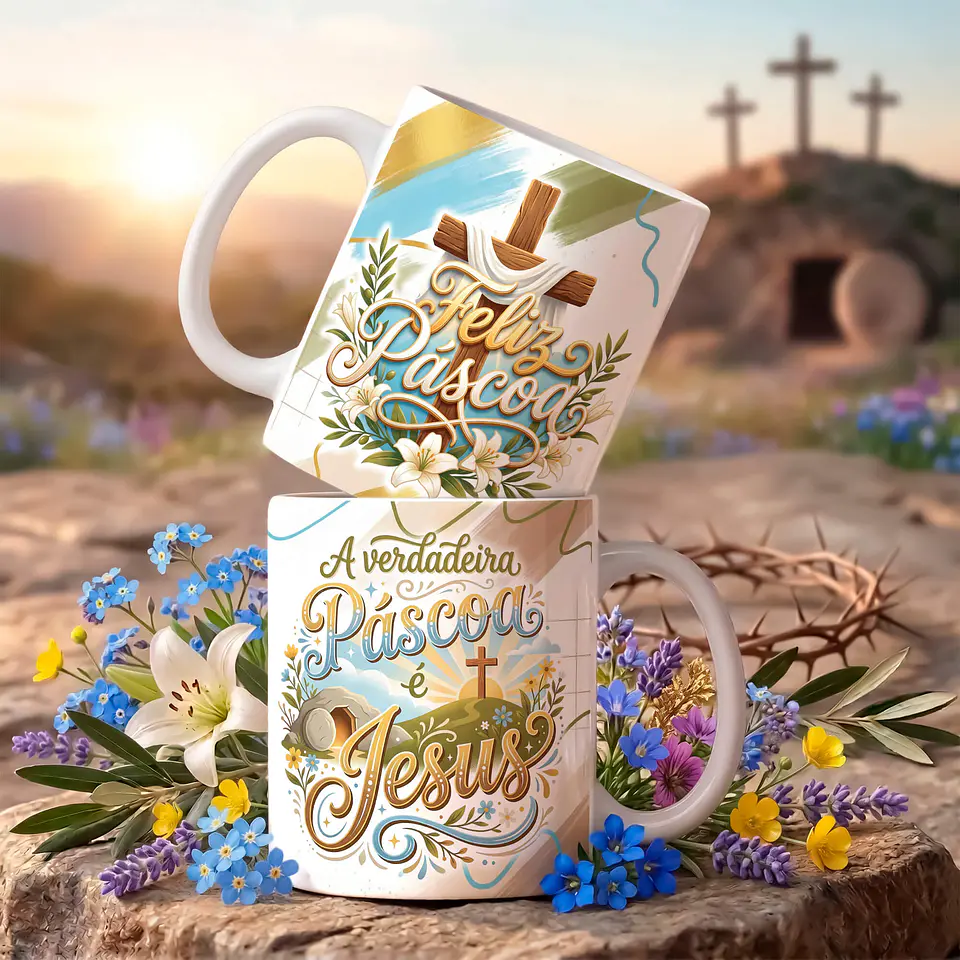 18 Artes para Caneca Páscoa Cristã Arquivo Editável  4