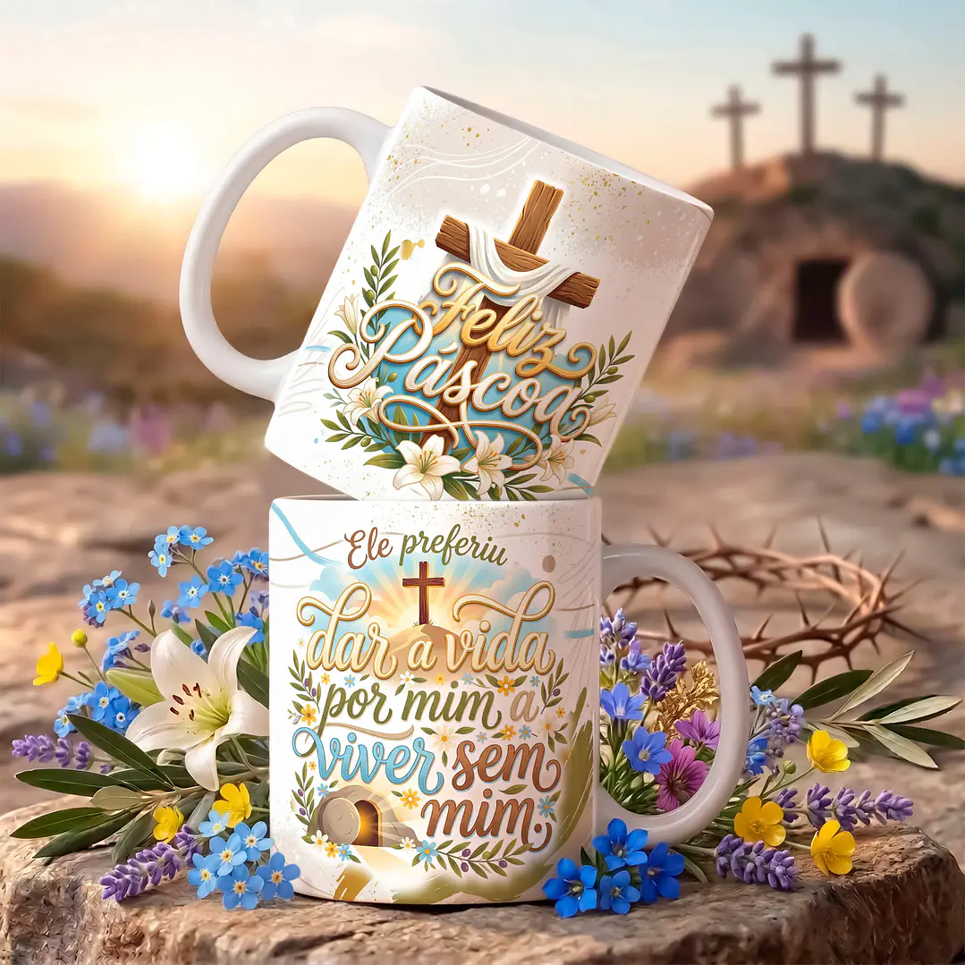 18 Artes para Caneca Páscoa Cristã Arquivo Editável  7