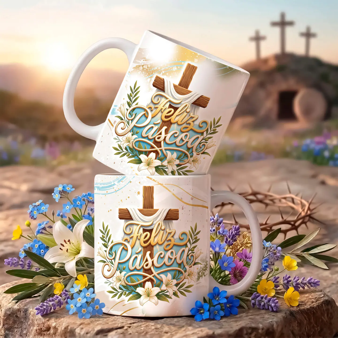 18 Artes para Caneca Páscoa Cristã Arquivo Editável  9