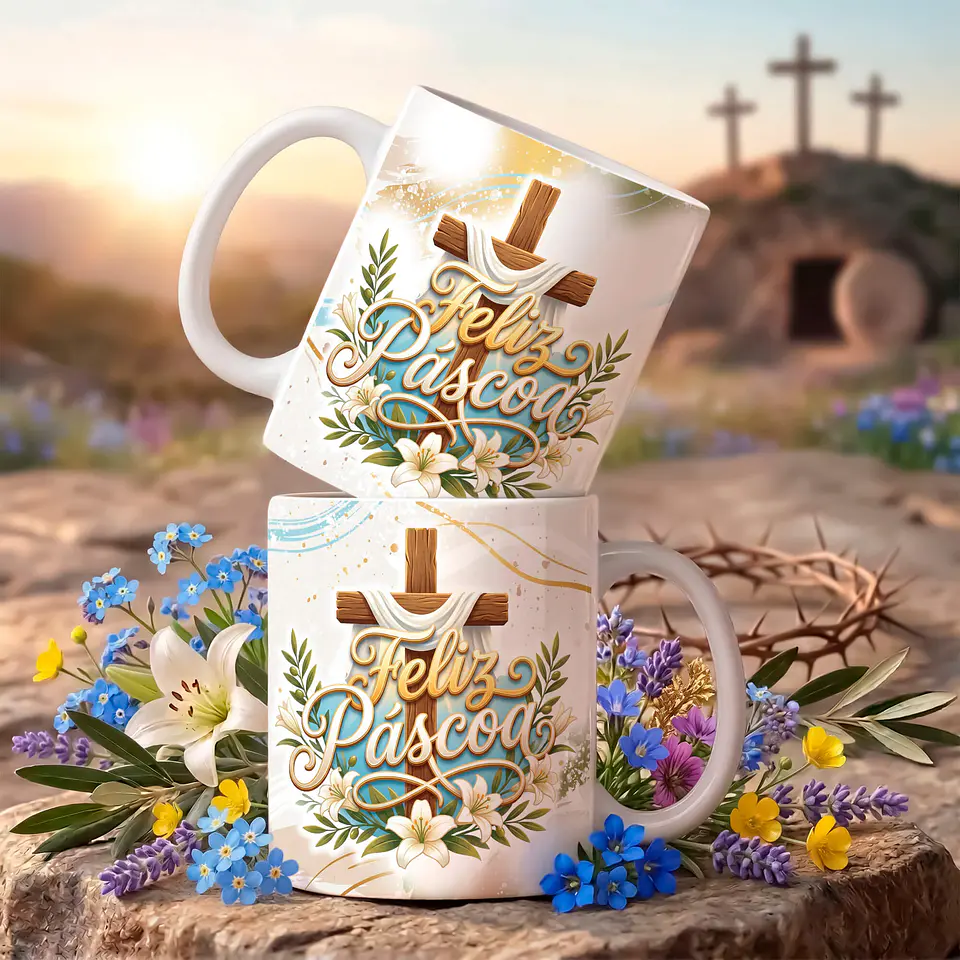 18 Artes para Caneca Páscoa Cristã Arquivo Editável  9