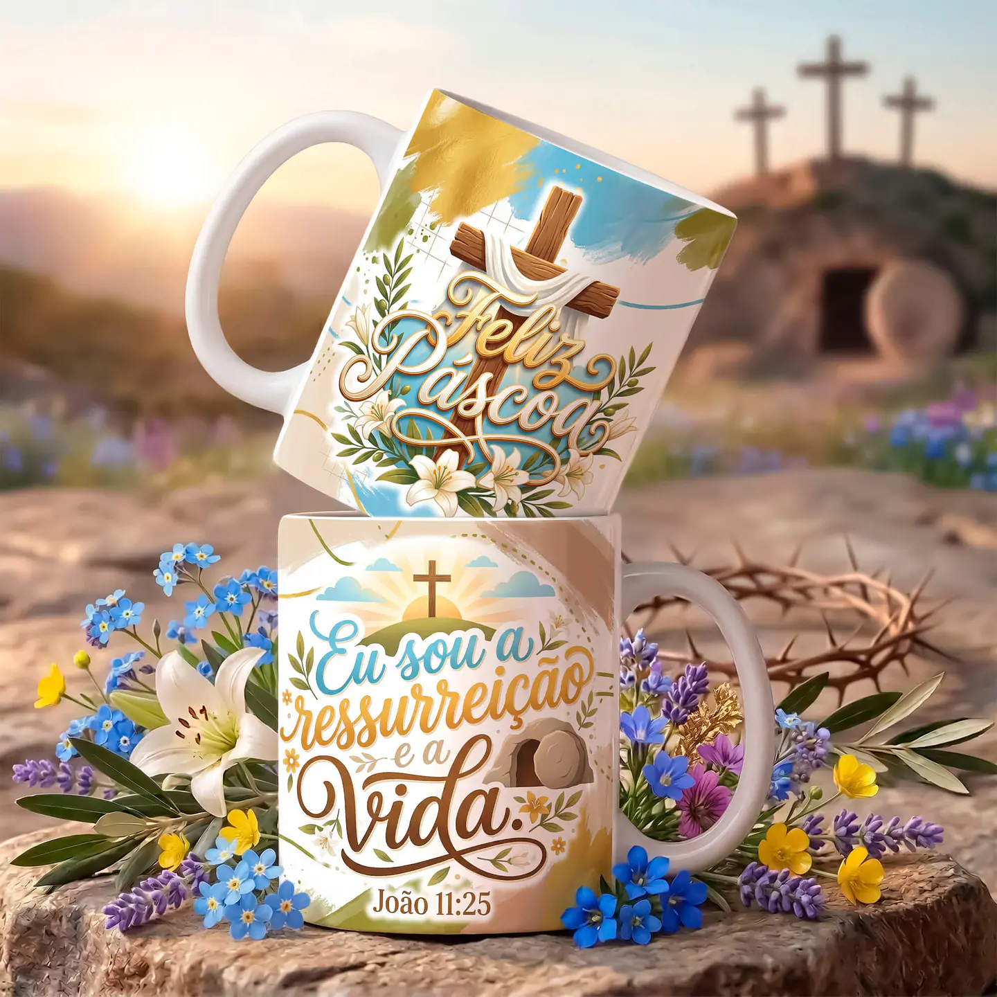 18 Artes para Caneca Páscoa Cristã Arquivo Editável  11