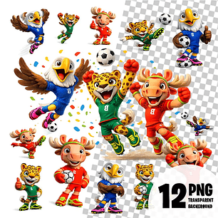 Kit Digital Mascotes Copa do Mundo 2026 Futebol em PNG