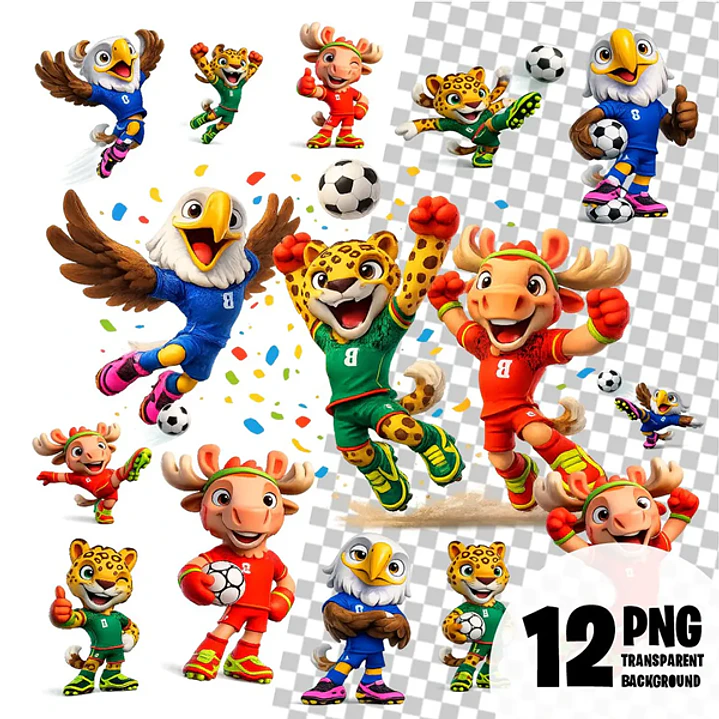 Kit Digital Mascotes Copa do Mundo 2026 Futebol em PNG 1