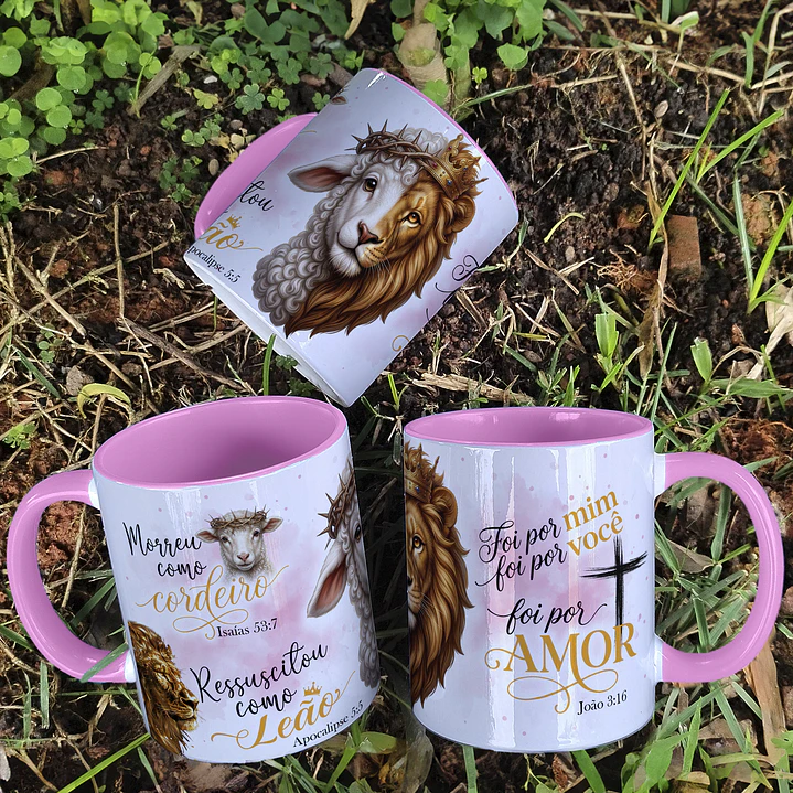 3 Artes para Caneca Verdadeira Páscoa Leão e Ovelha Arquivo editável 2