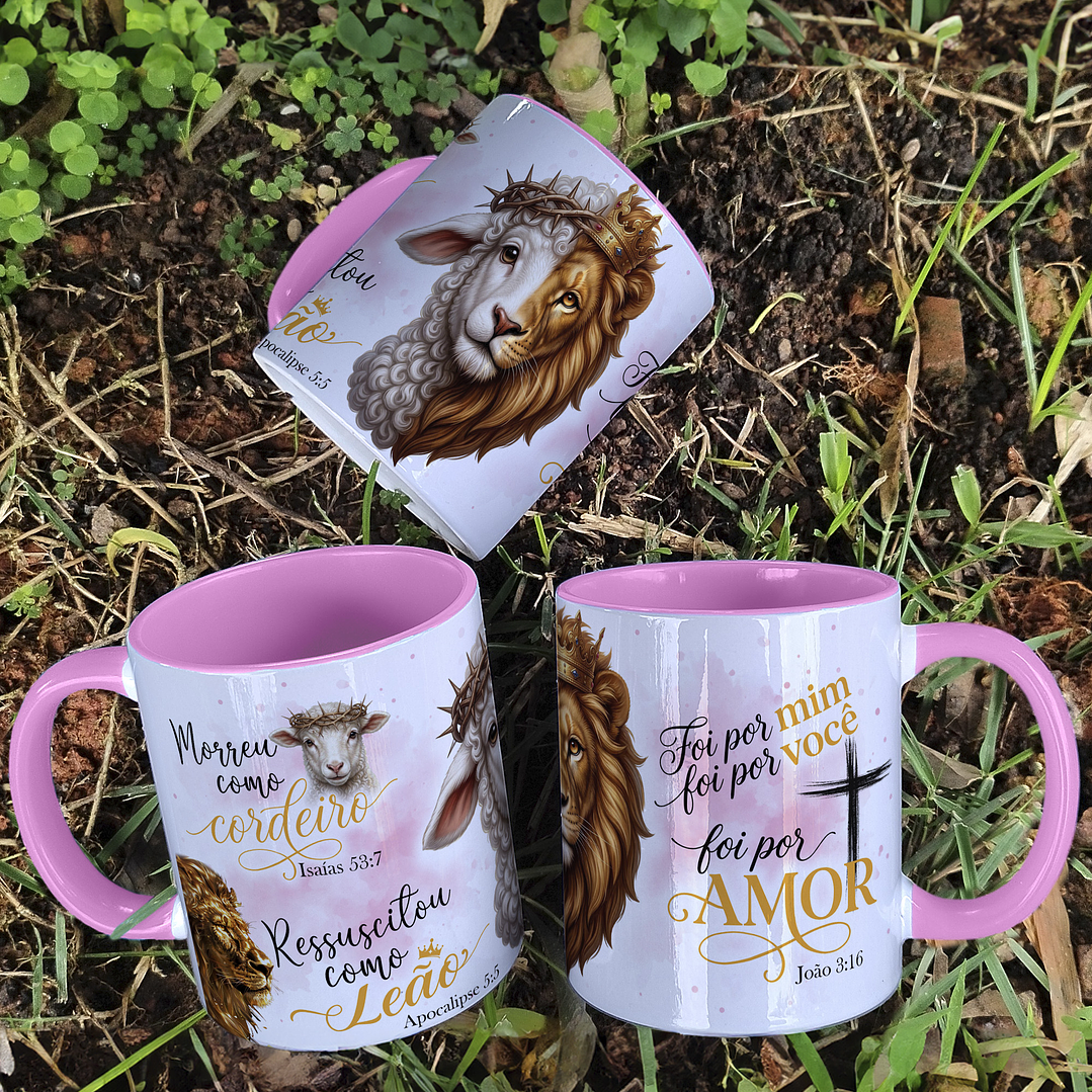 3 Artes para Caneca Verdadeira Páscoa Leão e Ovelha Arquivo editável 2