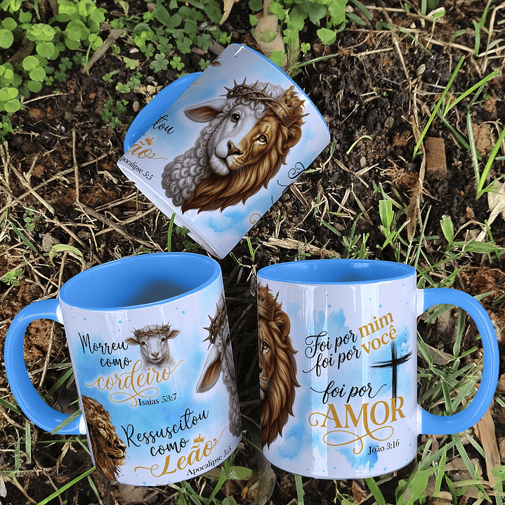 3 Artes para Caneca Verdadeira Páscoa Leão e Ovelha Arquivo editável 3