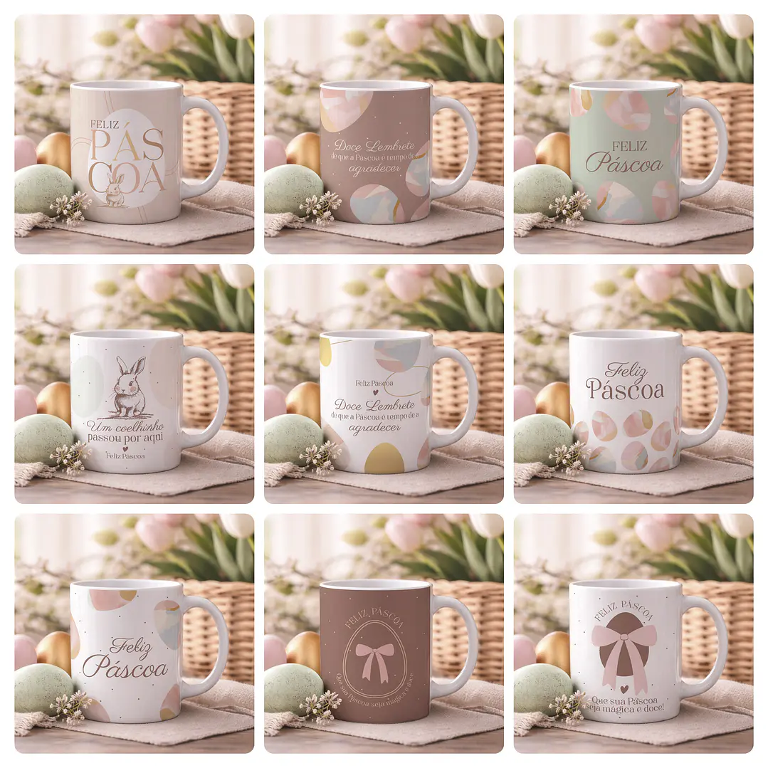 15 Artes para Caneca Páscoa Coelhos Arquivo Editável  1